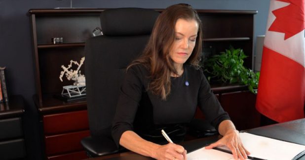 Canadian Space Agency President Lisa Campbell signs the US Artemis Accords