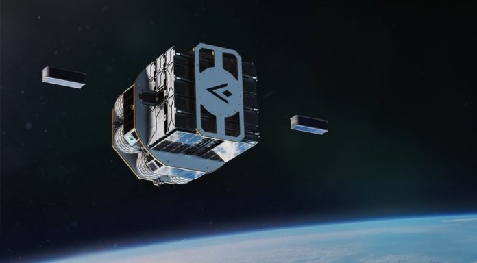 Illustration of a orbital vehicle in space from the company Launcher.