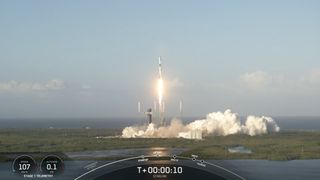 A SpaceX Falcon 9 rocket launches 23 Starlink satellites from Florida on Oct. 23, 2024.