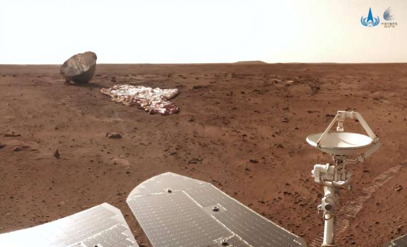 An image taken by China's Zhurong rover on the Martian surface