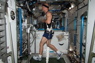 Astronauts aboard the International Space Station (such as Luca Parmitano, shown here in 2013) usually exercise about two hours per day to maintain physical health. Despite such efforts, long-duration spaceflight can cause fitness levels to drop by up to 50 percent, a recent study suggests.