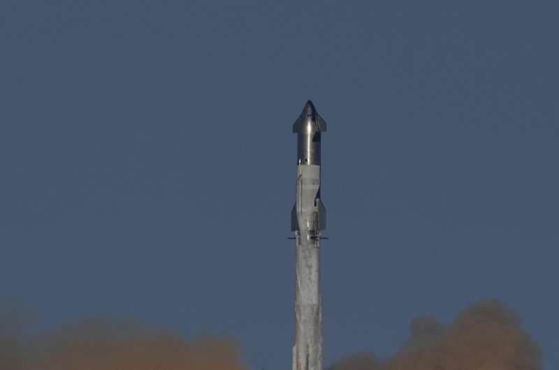 SpaceX's mega rocket Starship lifts off for a test flight from Starbase in Boca Chica, Texas, Tuesday, Nov. 19, 2024. Credit: AP Photo/Eric Gay SpaceX launches giant Starship rocket, but aborts attempt to catch booster with mechanical arms
