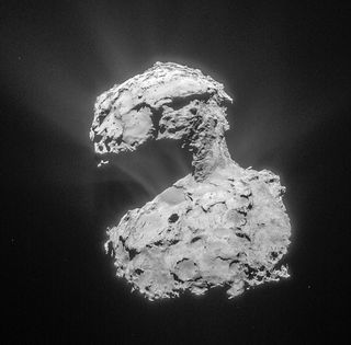 Europe's Rosetta spacecraft captured this image of Comet 67P/Churyumov-Gerasimenko in March 2015, from a distance of 53.3 miles (85.7 kilometers).