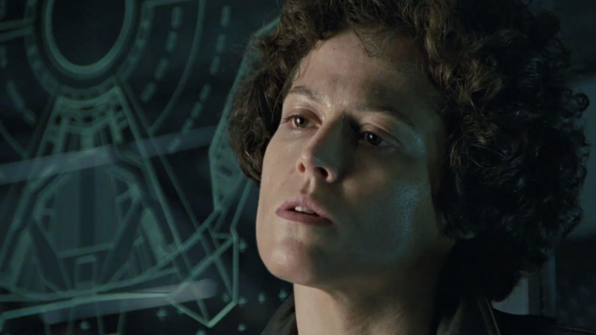 Screenshot showing Sigourney Weaver in the sci-fi movie Aliens (1986).