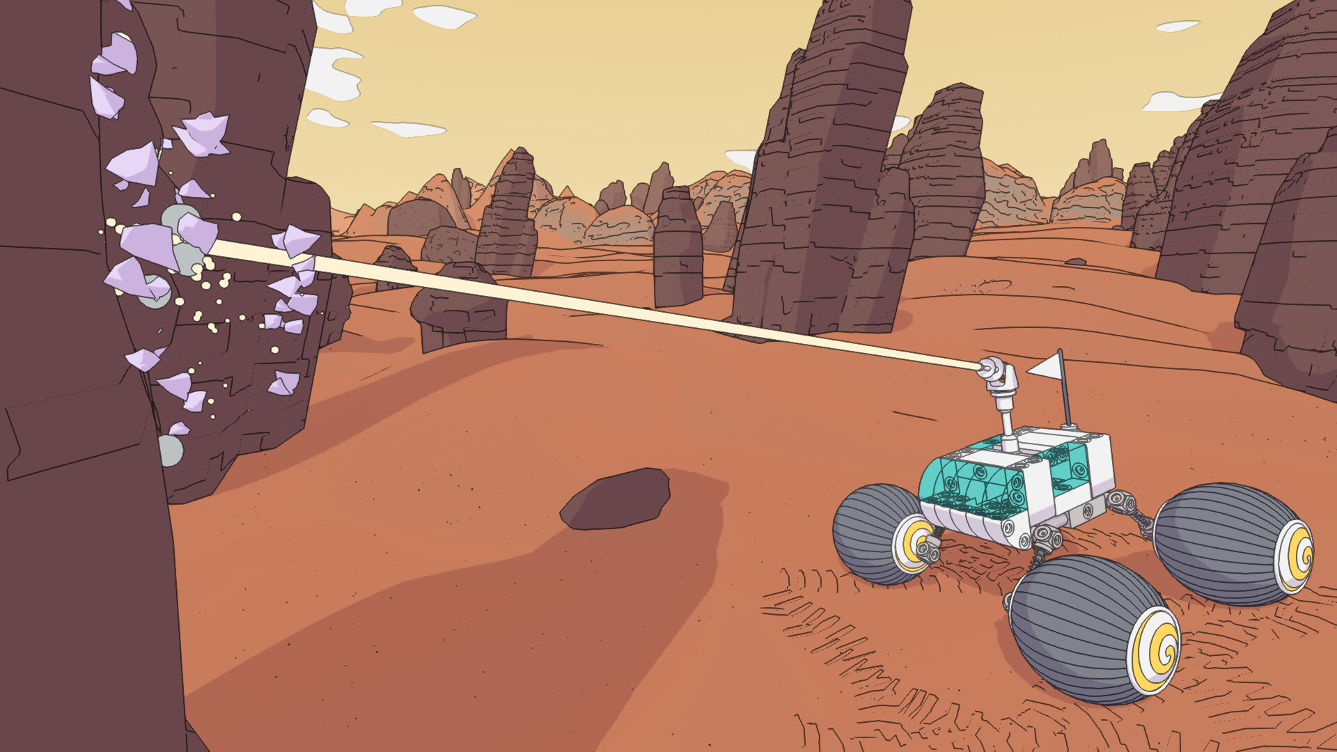 Screenshot from Mars First Logistics, a physics-based simulator about building Mars Rovers to transport cargo.