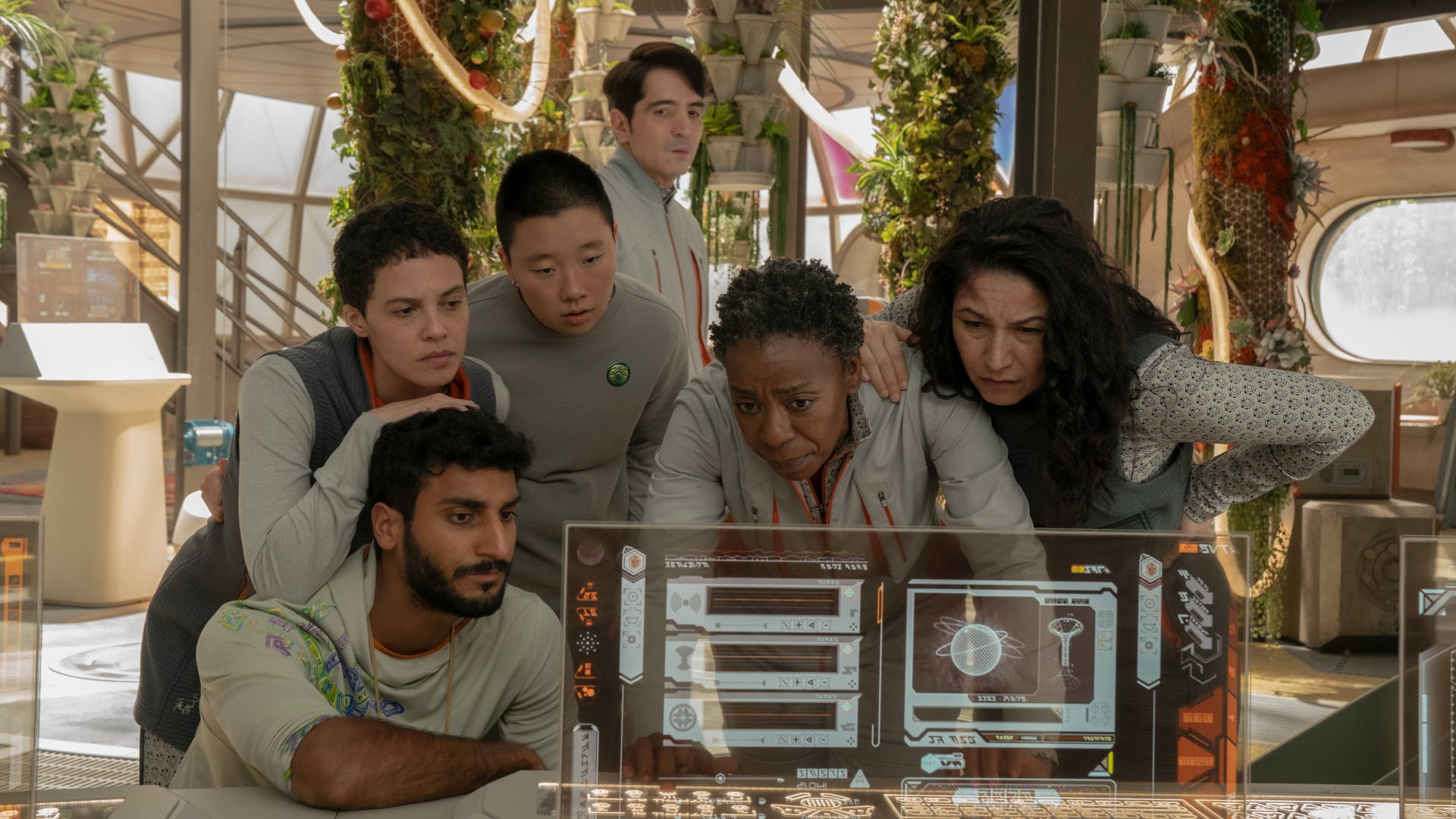 Akshay Khanna, Tattiawna Jones, Sabrina Wu, David Dastmalchian, Noma Dumezweni and Tamara Podemski in Murderbot