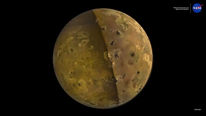 This image of Io is NASA's Science Calendar Image of the Month for October 2025. It was captured by JunoCam, the imager on NASA's Juno spacecraft from about 1500 km above the surface. It reveals some of Io's fascinating volcanic surface details. The right side (dayside) of the image is lit up by the Sun, while the left side (nightside) is illuminated by Jupitershine, sunlight reflecting from Jupiter back onto Io. Image Credit: NASA/Jet Propulsion Laboratory–Caltech/Southwest Research Institute (SwRI)/Malin Space Science Systems (MSSS); Image processing: Emma Wälimäki, CC BY The JWST puts Io's volcanic nature in the spotlight
