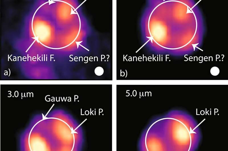 This figure shows some of the JWST's images of Io. Each one is at a different wavelength, shown in the top left of each panel. The JWST puts Io's volcanic nature in the spotlight