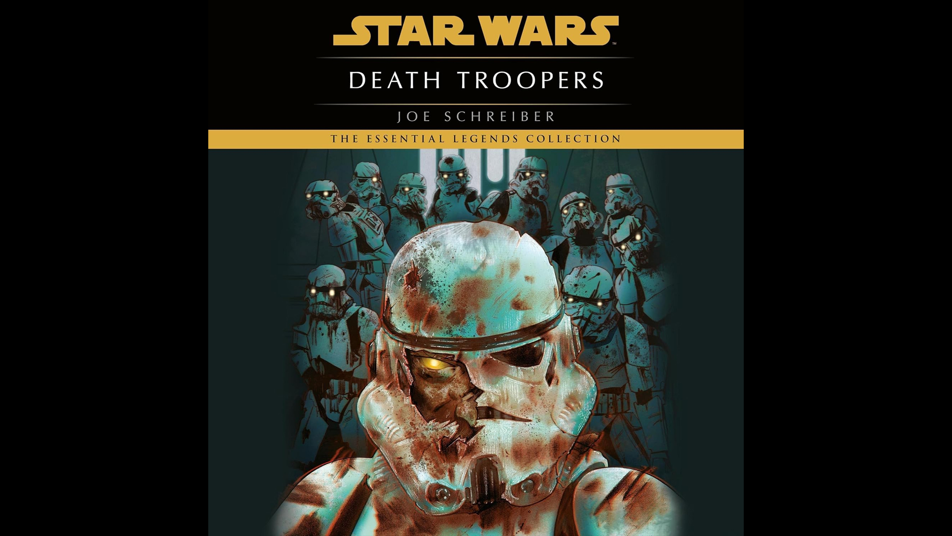 Cover art for Death Troopers, a 2009 Star Wars horror book featuring a zombie stormtrooper.