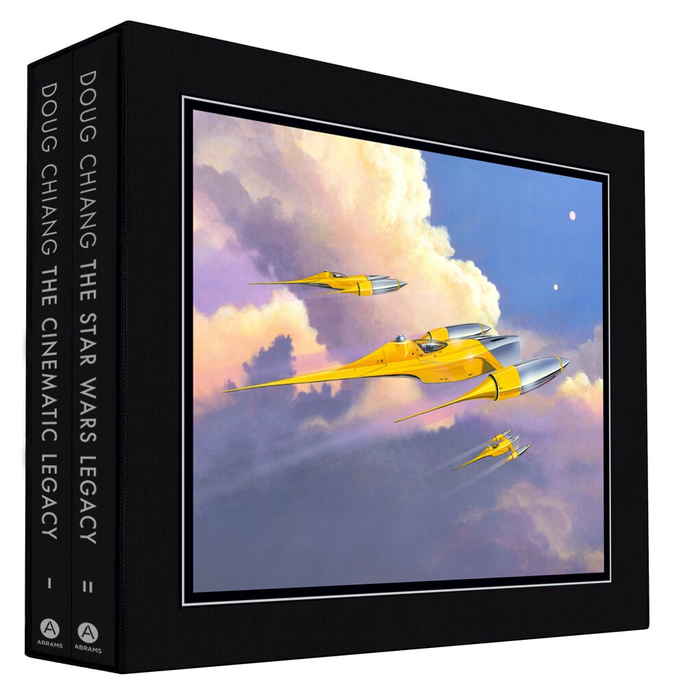 A two-volume book set with a spaceship cover