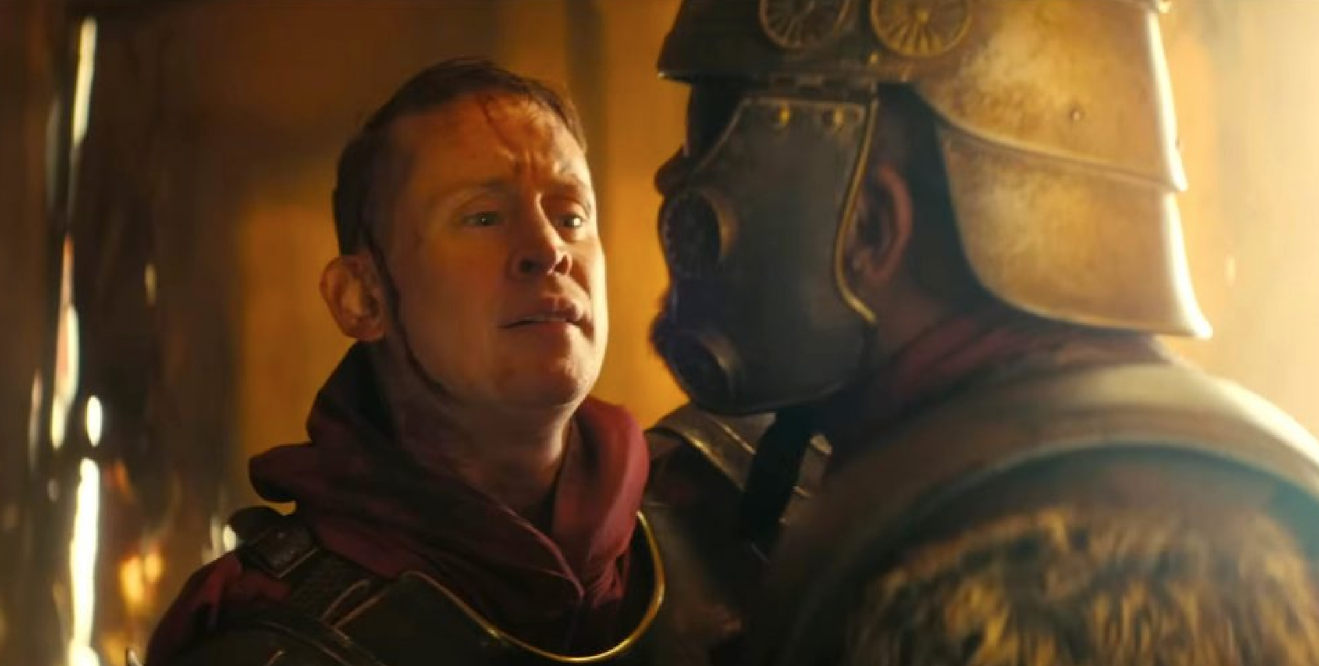 a sci-fi centurion stabs another soldier