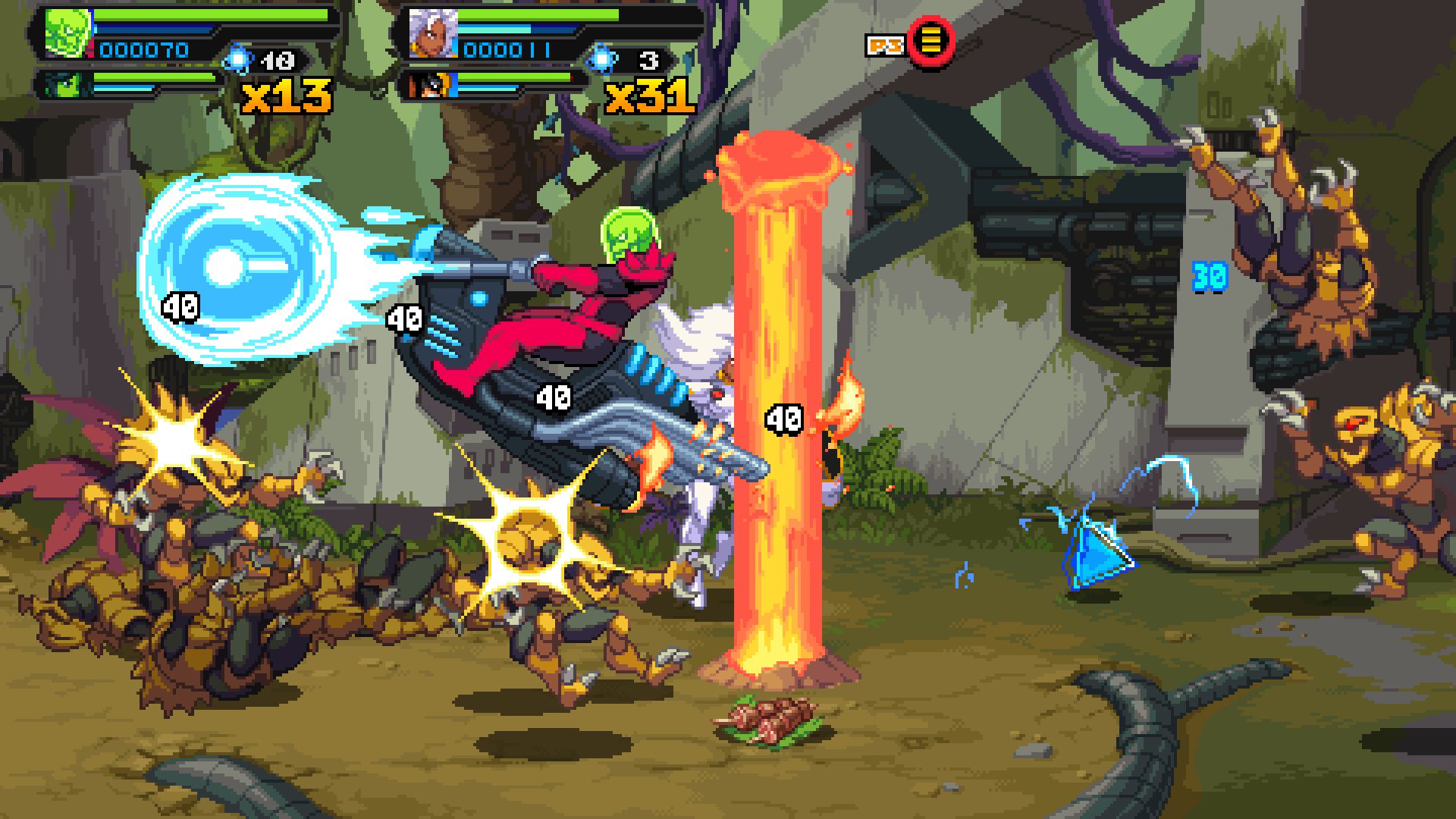 A series of screenshots from the Marvel Cosmic Invasion game, showing cartoon characters fighting.