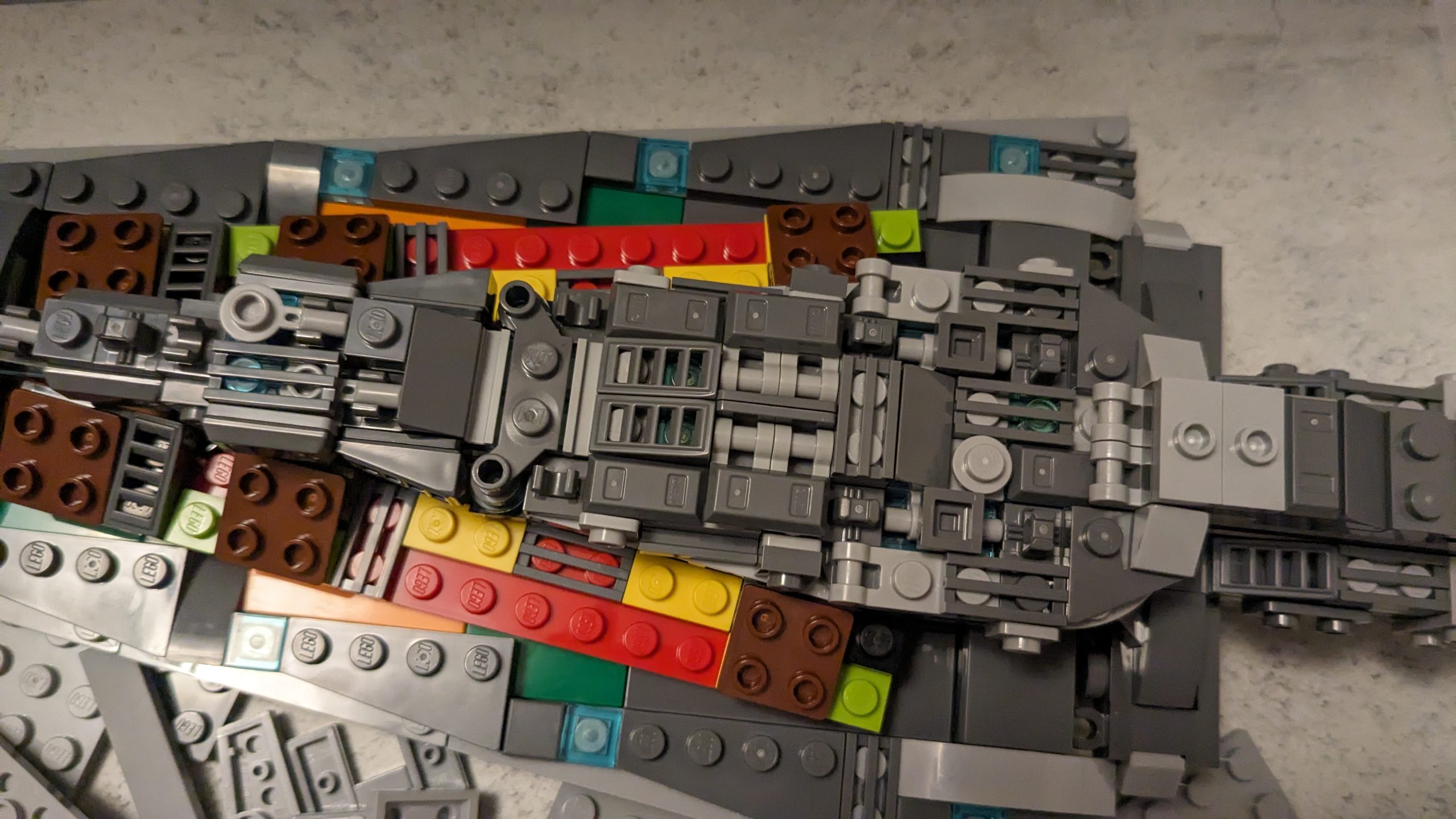 The Lego Star Wars Executor Super Star Destroyer in the process of being built.