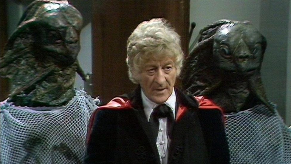 The Doctor (Jon Pertwee) flanked by two sea devils in the 1972 