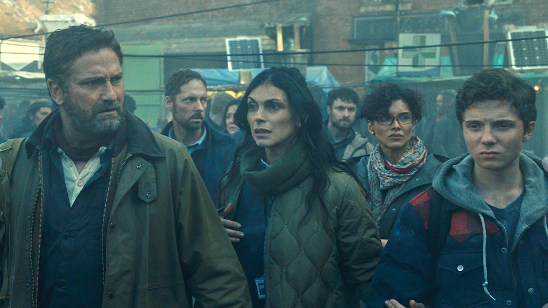 A group of people gathering after a disaster