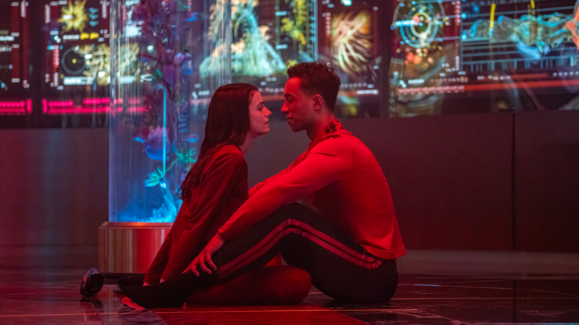 L-R: Zoë Steiner as Tarima Sadal and Sandro Rosta as Caleb Mir in season 1 , episode 8 of Star Trek: Starfleet Academy streaming on Paramount+. Photo Credit: Michael Gibson/Paramount+