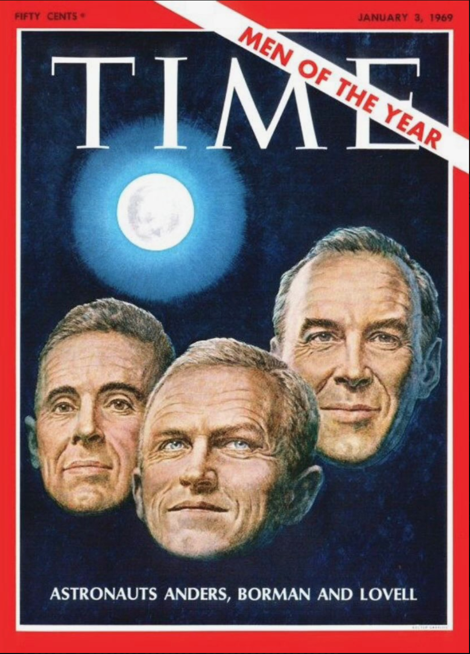 Three astronauts on a special magazine cover