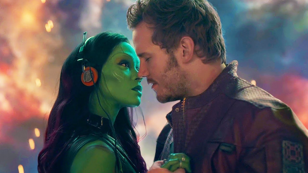 Peter Quill and Gamora dancing in Guardians of the Galaxy