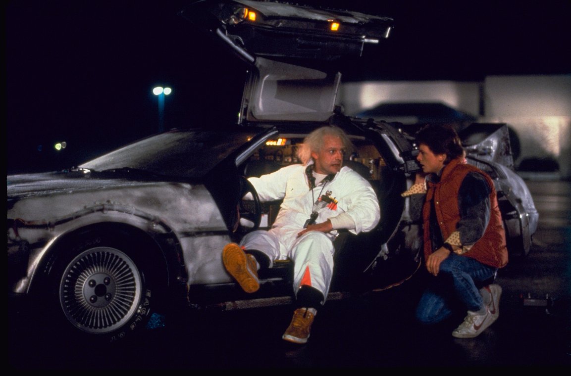 Michael J. Fox (right) and Christopher Lloyd appear in Back to the Future.