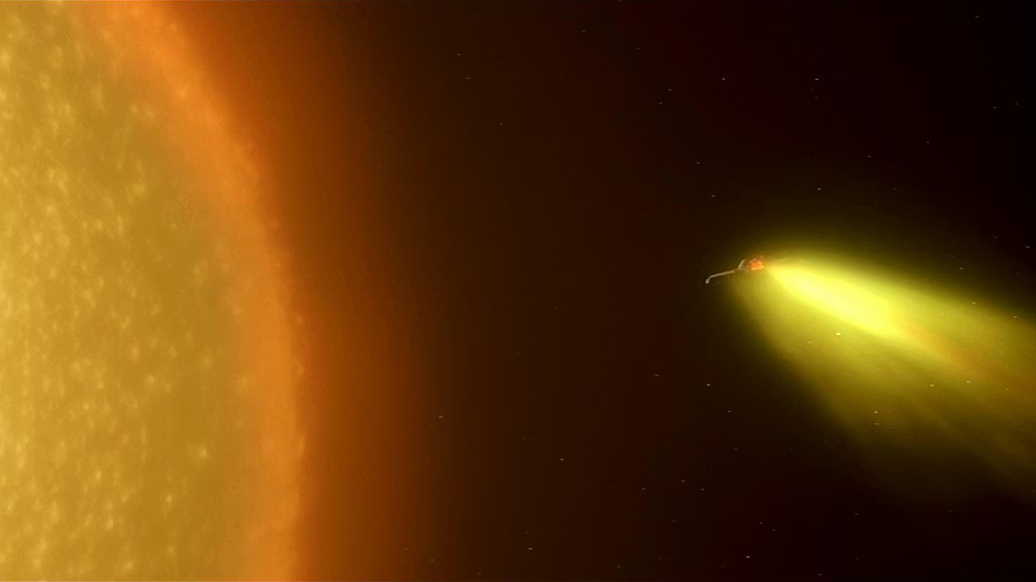 A Klingon Bird of Prey performing a stellar slingshot in Star Trek