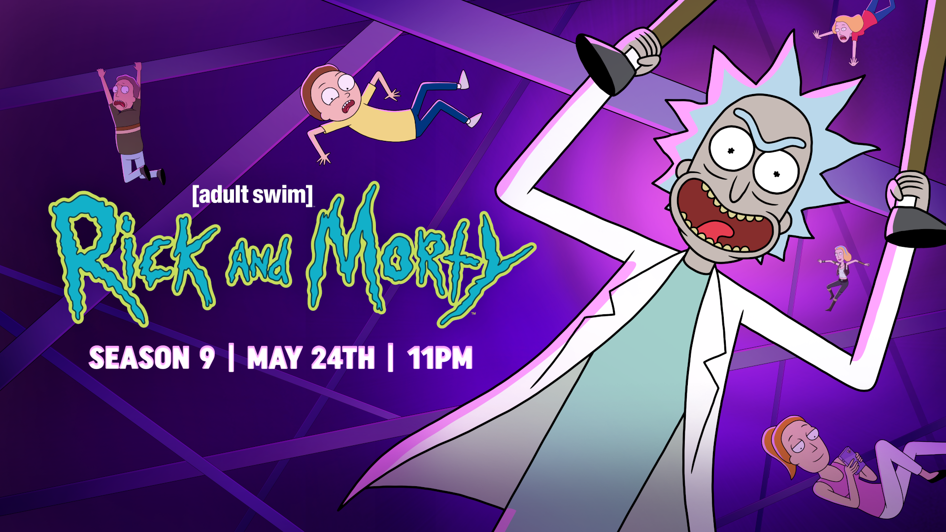 Rick & Morty Season 9 promotional art showing the release date of May 24th