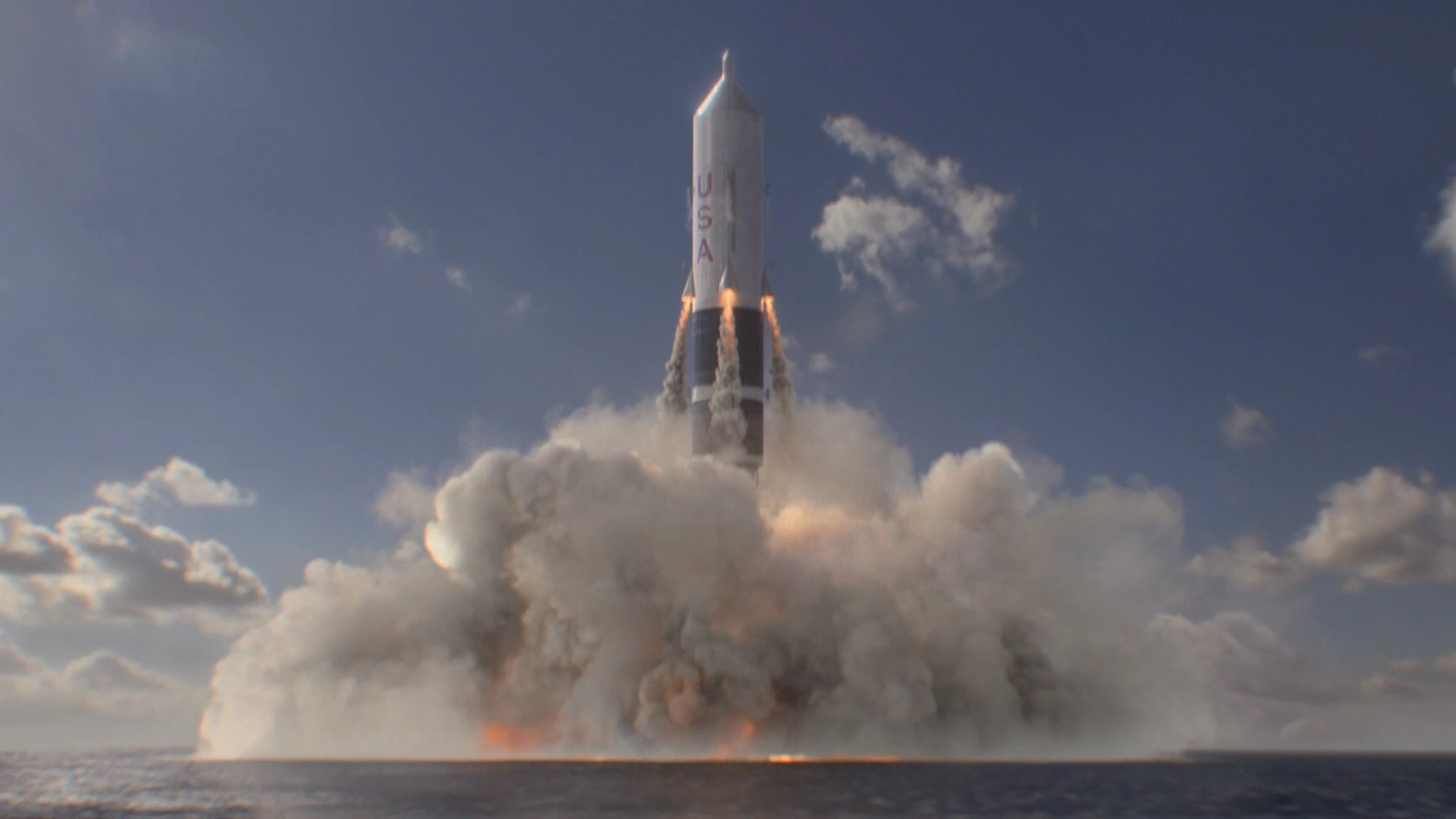 The Sea Dragon rocket launching in the Apple TV sci-fi show 