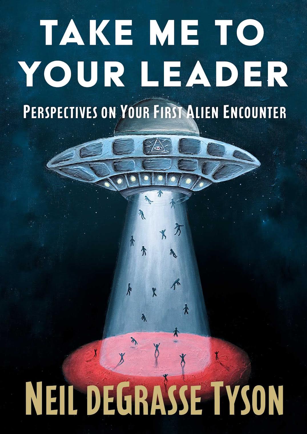 a sci-fi book cover with a UFO abducting humans